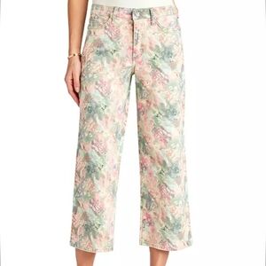 Sam Edelman The Chelsea Wide Leg Watercolor Tie Dye Cropped Denim Jeans Size 24